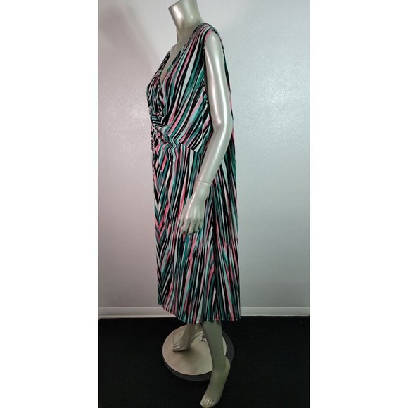 Catherines Fit & Flare Dress Plus Size 3X 26/28W Stretch Pullover Pink Green - Picture 5 of 8